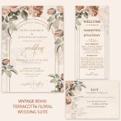 Boho Botanical Details Rustic Terracotta Thank You 出欠カード