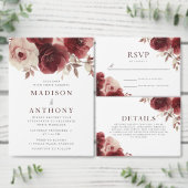 ブルガンディエレガンスヴィンテージ結婚バラ 招待状 (この独立クリエイターのコレクションをカスタマイズ。)