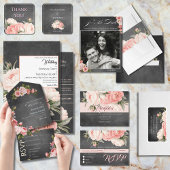 Vintage Chalkboard Boho Floral wedding  ラベル