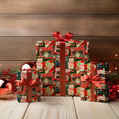 レトロヴィンテージクリスマスカードコラージュ ラッピングペーパーシート