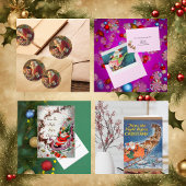 ヴィンテージオールドクラシッククリスマスツリー付きサンタ シーズンカード