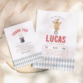 Vintage Circus Bear Boy Birthday Party 招待状