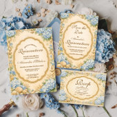 Vintage Coastal Hydrangea Quinceañera 招待状