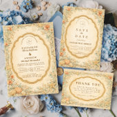 Vintage Coastal Seashell Garden Wedding セーブザデート