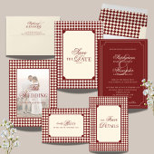 Deep Red Checkered Old Money QR Code Wedding セーブザデート
