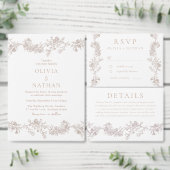 Vintage Classic Neutral Floral Wedding 招待状 (この独立クリエイターのコレクションをカスタマイズ。)