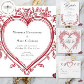 ヴィンテージエレガントフローラ結婚ハート セーブザデート