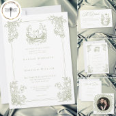 Vintage Elegant Green Crest Garden Wedding サンキューカード