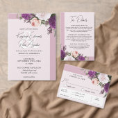 ヴィンテージフローラバラとDusty Mauveフォト結婚ズ 招待状 (この独立クリエイターのコレクションをカスタマイズ。)