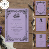 Vintage Gothic Black Toile Purple Wedding 招待状