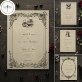 Vintage Gothic Black Toile Tan Wedding 招待状
