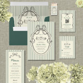 Hand Drawn Bow Green Stripes Vintage Wedding メニュー