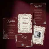 Burgundy Lace Vintage Romantic Wedding 出欠カード