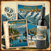 Vintage Bachelorette Retro Lakeside Cabin Weekend ワインラベル