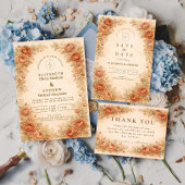 Vintage Peach Rose Floral Wedding セーブザデート