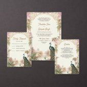 Vintage Peacock Garden Indian Wedding Details エンクロージャーカード (この独立クリエイターのコレクションをカスタマイズ。)