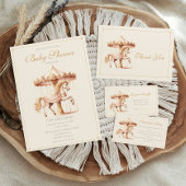 ヴィンテージピンク回転木馬馬おむつラッフル エンクロージャーカード