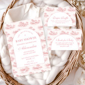 Vintage Pink Toile Baby Shower 招待状