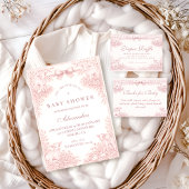 Vintage Pink Toile Lamb Baby Shower 招待状