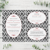 ヴィンテージレッド、ブラック&ホワイトのダマスク日付を保存 セーブザデート (この独立クリエイターのコレクションをカスタマイズ。)