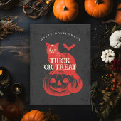 オレンジ色のかぼちゃと猫とコウモリのハロウィンパーティー ラウンドシール