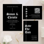 Vintage Modern Photo Collage QR Code Wedding 招待状