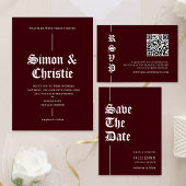 Vintage Modern Photo Collage QR Code Wedding 招待状