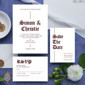 Vintage White Burgundy Photo QR Code Wedding 招待状