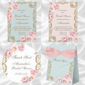 ピンクフローラロココヴィンテージ牡丹ブライダルシャワー 招待状