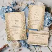 Vintage Rose Garden Arch Wedding 招待状