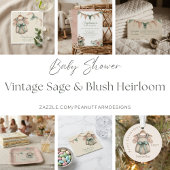 Sage Floral Bunting Baby Shower 招待状