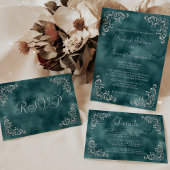 Silver Teal Blue Wedding RSVP Return Address ラベル