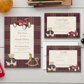Burgundy Plaid Teddy Bear Celebration Plates ペーパープレート