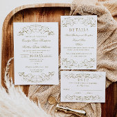 ヴィンテージアンティーク金ゴールドホワイトフローリッシュ日付を保存 セーブザデート