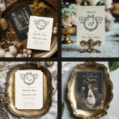 Wreath Monogram Elegant Calligraphy Wedding サンキューカード