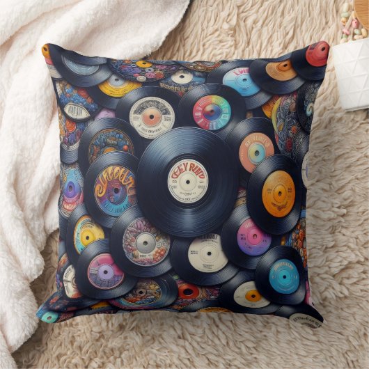 Collection Vinyl Record Pattern 80s Retro Spectrum クッション (ブランケット)