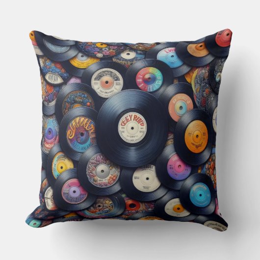 Collection Vinyl Record Pattern 80s Retro Spectrum クッション (正面)