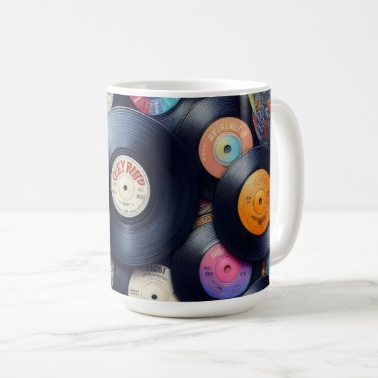 Collection Vinyl Record Pattern 80s Retro Spectrum コーヒーマグカップ (正面右)