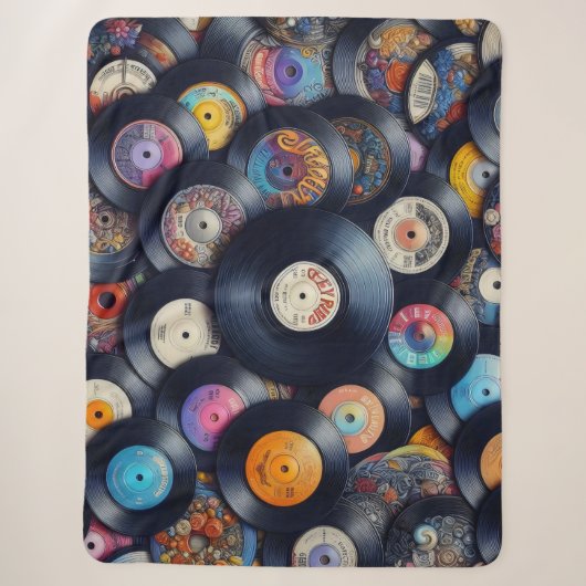 Collection Vinyl Record Pattern 80s Retro Spectrum シェルパブランケット (正面)