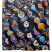 Collection Vinyl Record Pattern 80s Retro Spectrum シャワーカーテン (正面)