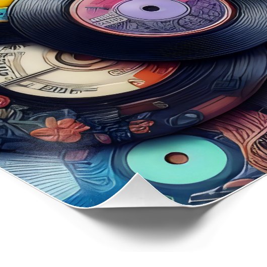 Collection Vinyl Record Pattern 80s Retro Spectrum ポスター (コーナー)