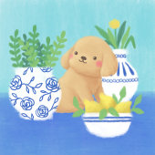 かわいい犬とマグカップイラストレーションアート ポスター