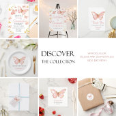 女の子かわいい赤面ピンクバタフライ1st誕生日パーティー サンキューカード