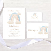 可愛い水色ボホレインボーベビーシャワー 招待状