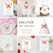 女の子かわいいピンクバタフライ1st誕生日パーティー サンキューカード