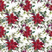 水彩ポインセチア、柊、松のクリスマスパーティー スクエアペーパーコースター