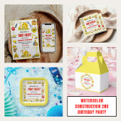 Watercolor Construction 2nd Birthday Party  招待状