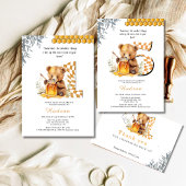 クラシック水色ベアーハニーファースト誕生日 招待状