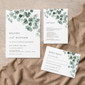 Watercolor Eucalyptus Leaves Wedding 出欠カード (この独立クリエイターのコレクションをカスタマイズ。)