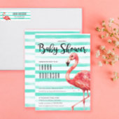 ウオーターカラーフラミンゴミントストライプ |赤ちゃんシャワー 招待状
